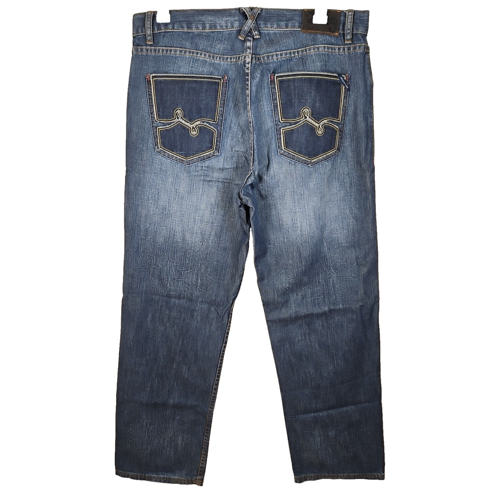 LRG Jeans Lifted Research Group Grass Roots Mens 36X34 Wide Loose Leg Blue Denim